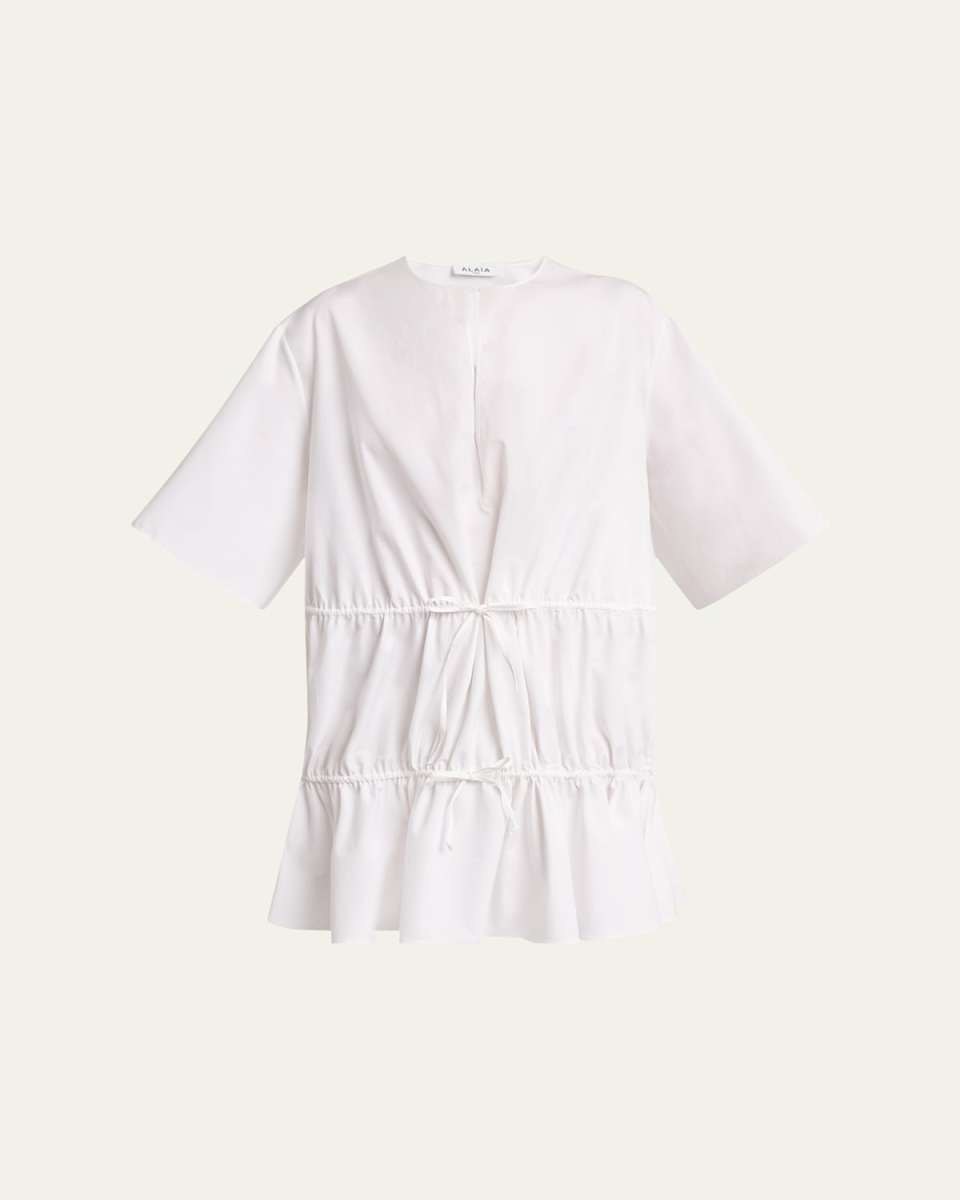 Short-Sleeve Tiered Tie Mini Dress